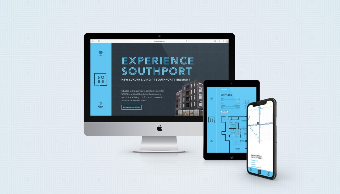 SOBE Chicago Apartments Website in Desktop, Tablet and Mobile Configurations