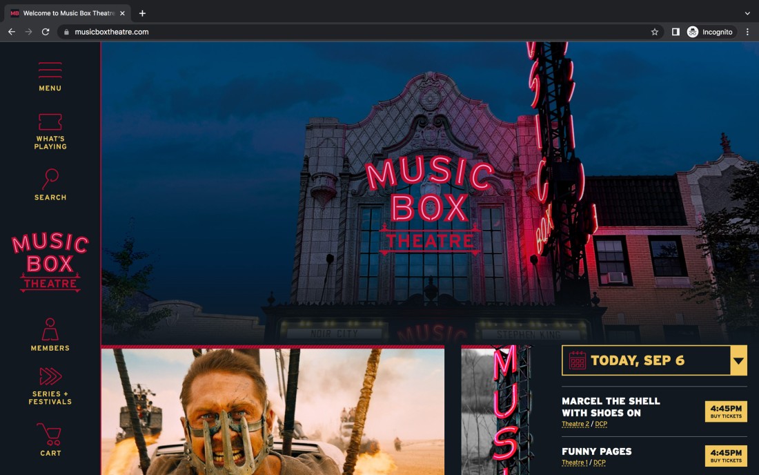 Example home page on musicboxtheatre.com