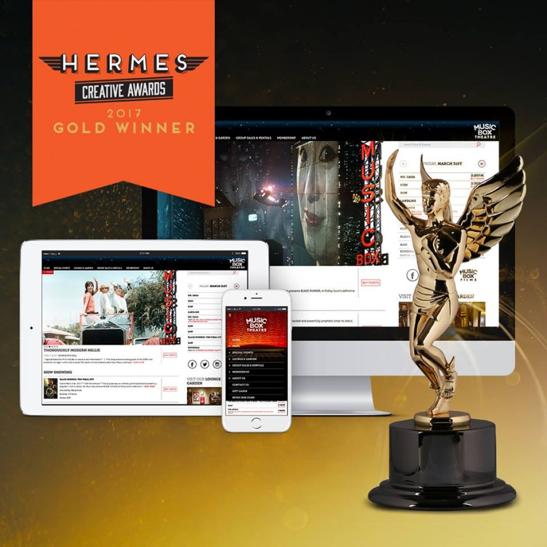 Music Box Theatre Website wins Gold in the 2017 Hermes Creative Awards