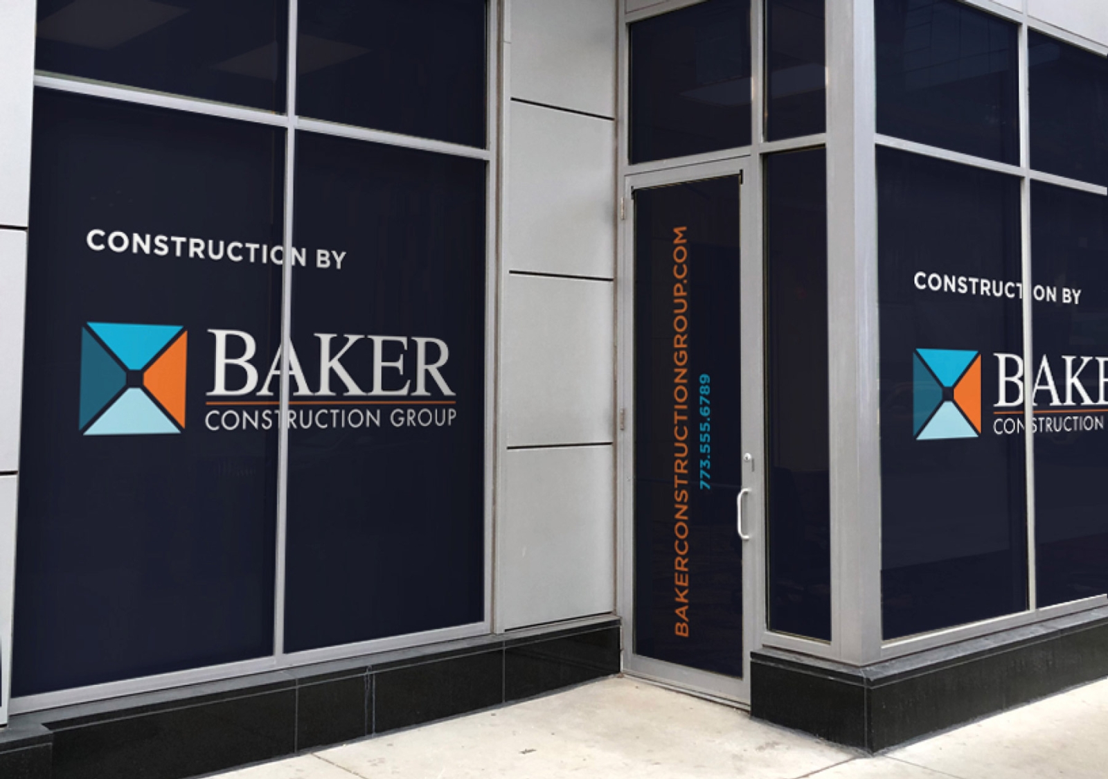 Baker Construction Group window signage