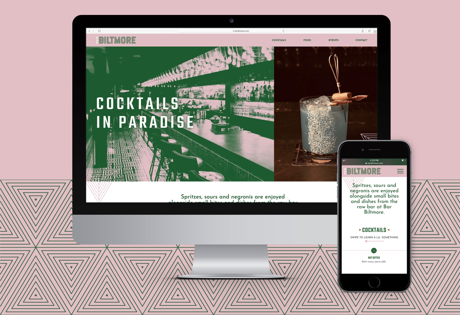 Bar Biltmore website home page on desktop and mobile devices