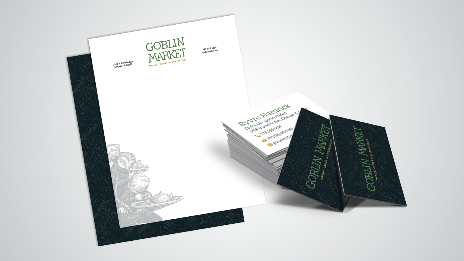 Goblin Market letterhead and business cards.