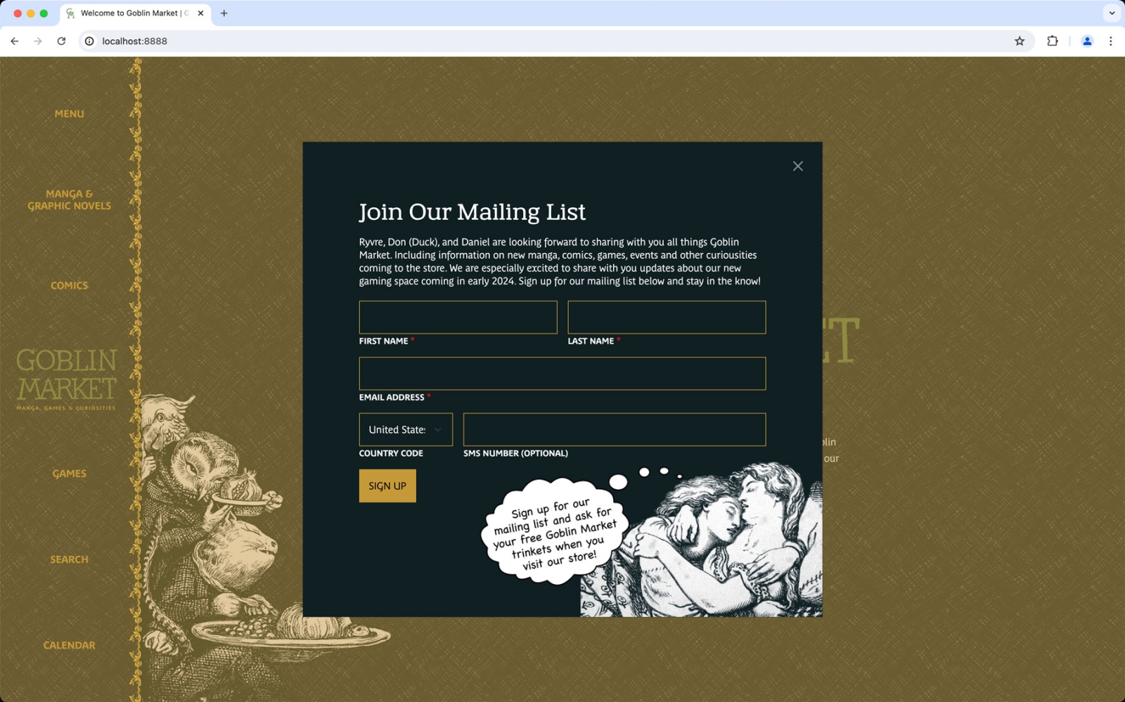 Goblin Market website mailing list sign up