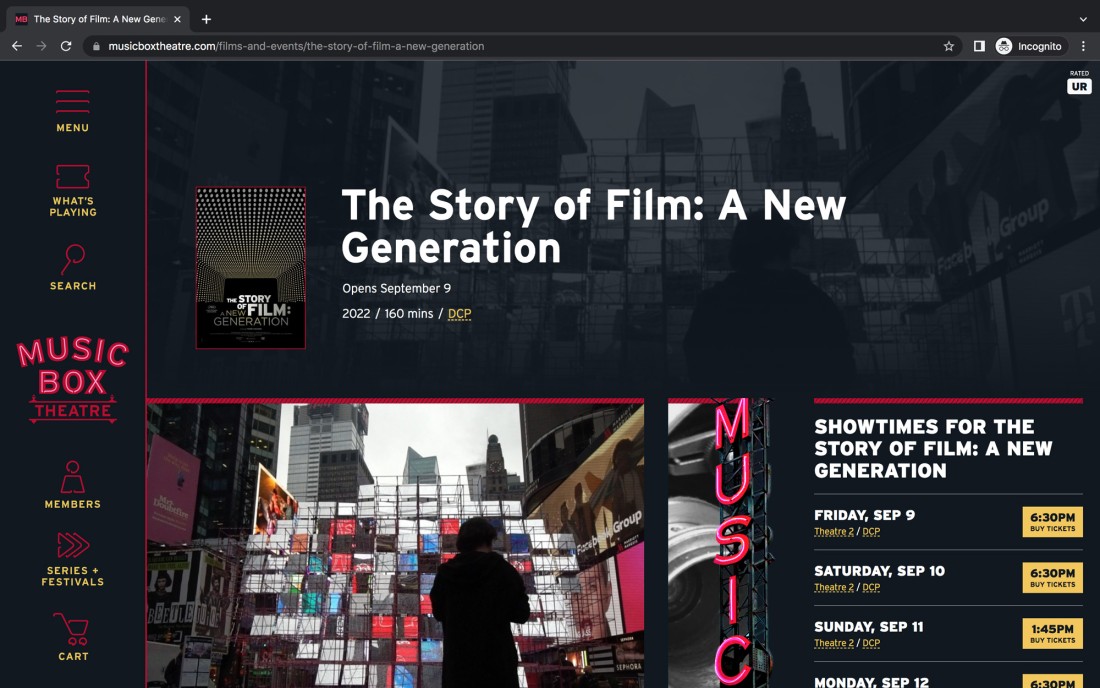 Example film page on musicboxtheatre.com