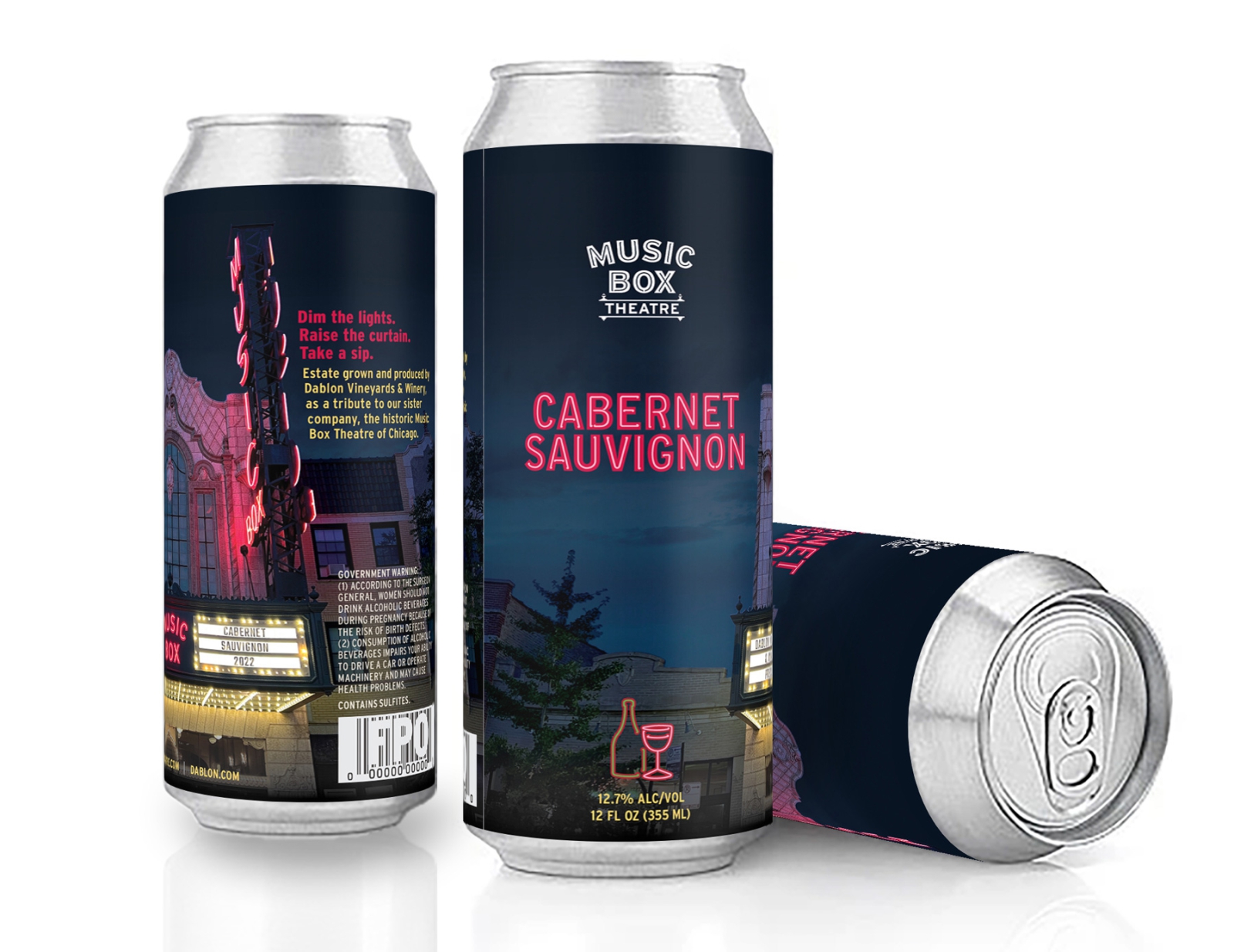 Music Box Theatre branded Cabernet Sauvignon wine can