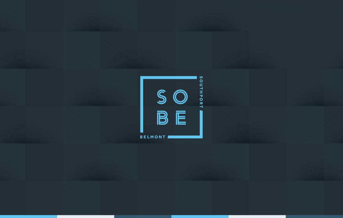 SOBE logo featuring its location at the intersection of Chicago's Southport and Belmont avenues.
