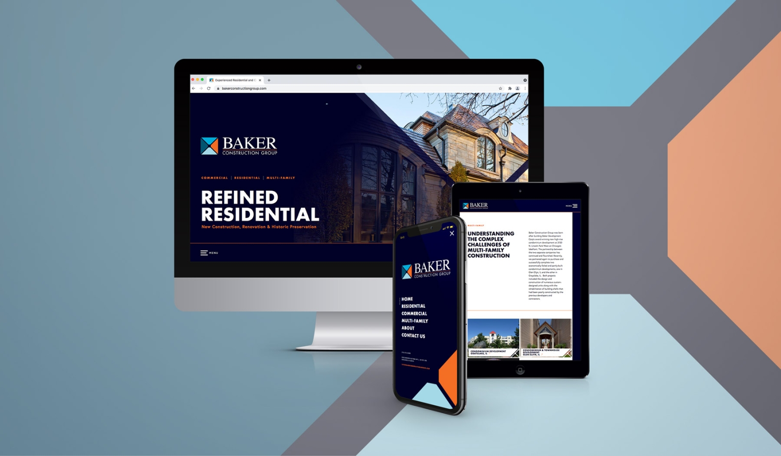 Baker Construction Group website on desktop, mobile and tablet devices