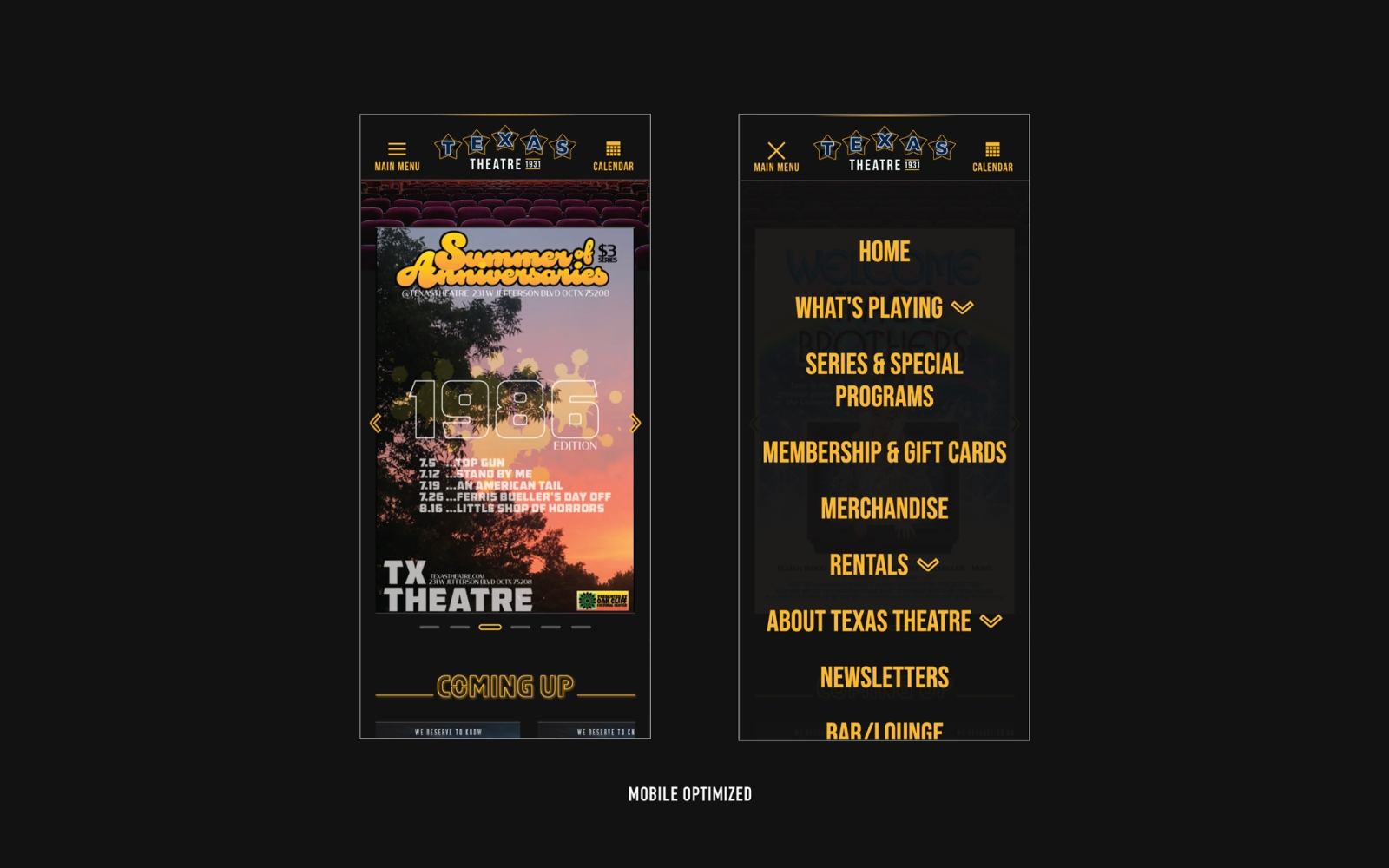 Texas Theatre mobile pages