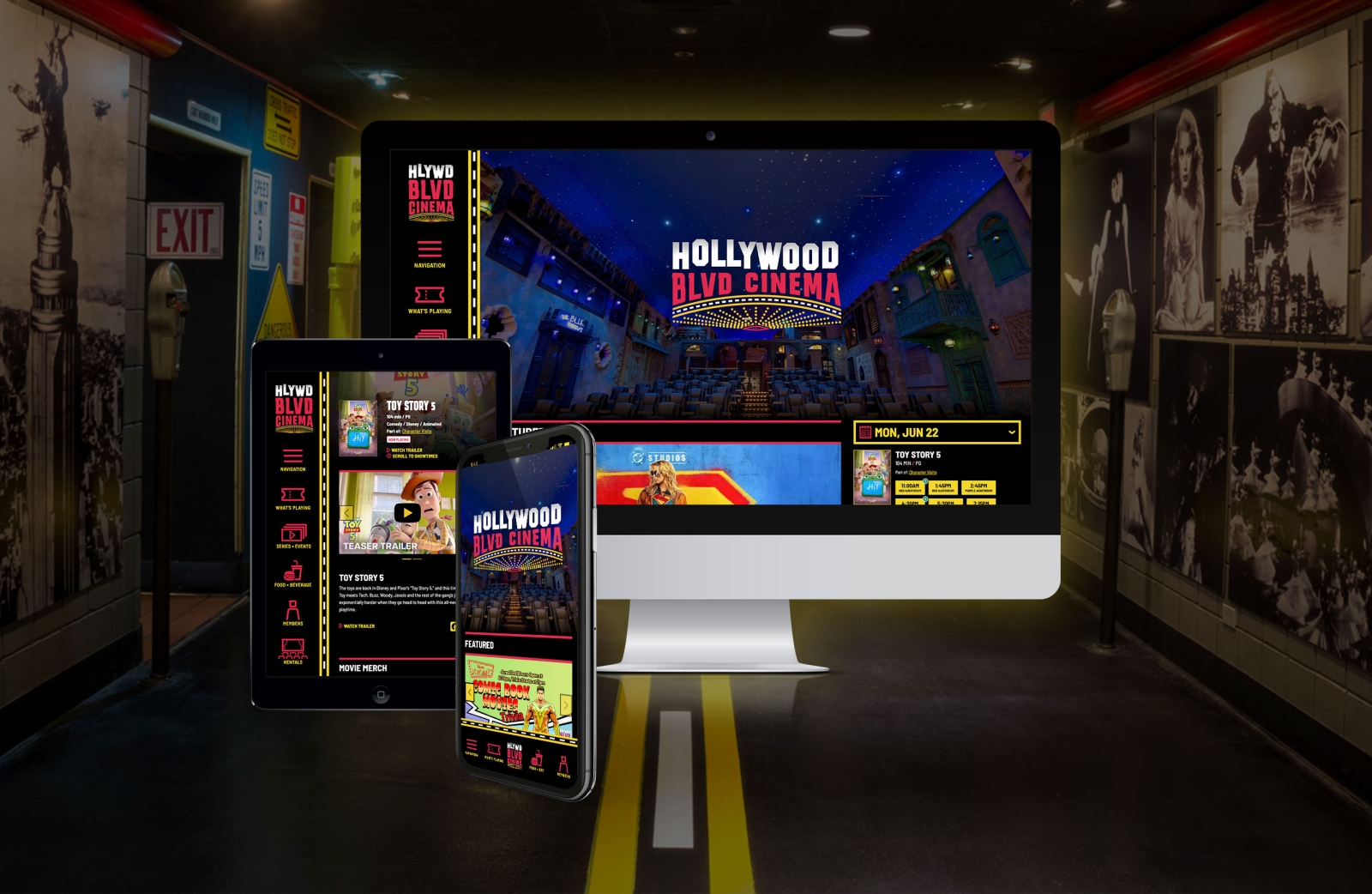 Hollywood Blvd Cinema desktop, tablet and mobile website display