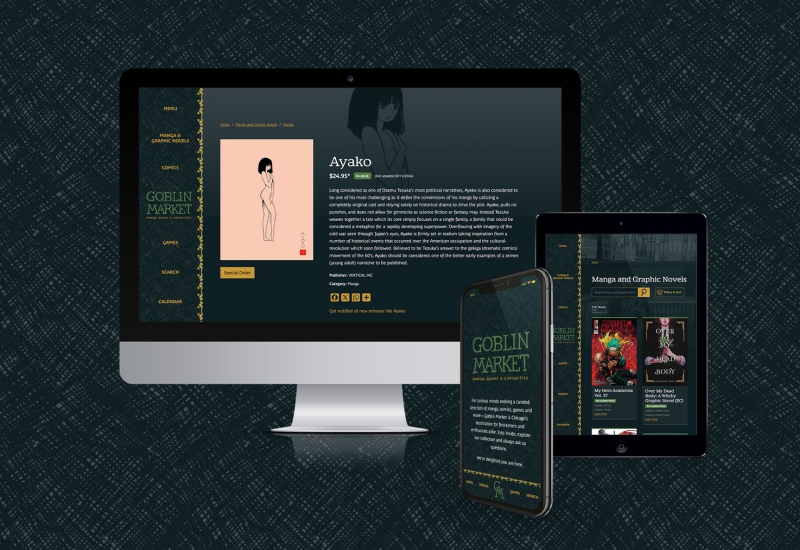 Goblin Market website shown on desktop, mobile and tablet